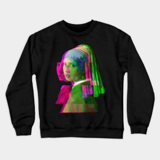 Girl with a Pearl Earring - Glitch Vaporwave Trippy Art Crewneck Sweatshirt